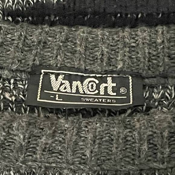 Vintage Van Cort Crewneck Sweater Gray Knit Geometric Retro Funky USA Size Large - Picture 3 of 8